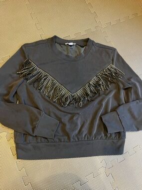 Bar III Black Fringe Studded Sweatshirt